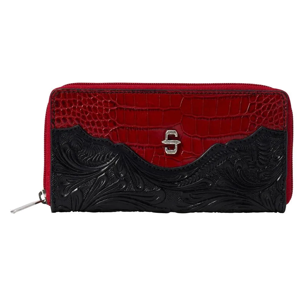 Gem Dandy Accessories Red & Black Croco Embossed Leather Wallet