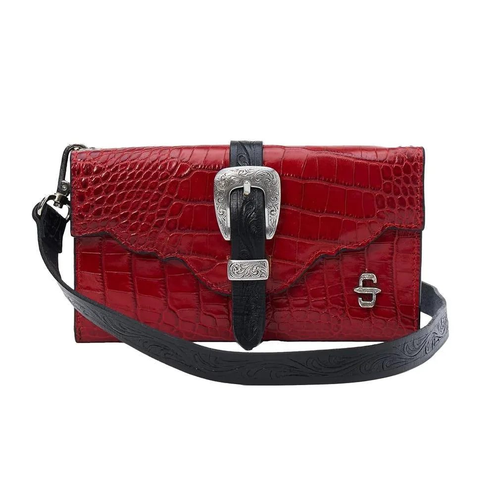 Gem Dandy Accessories Red Croco Embossed Leather Clutch