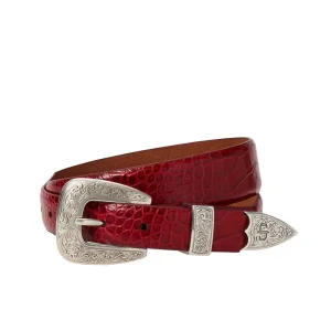 Gem Dandy Accessories Women's Red Italian Leather Croc Belt