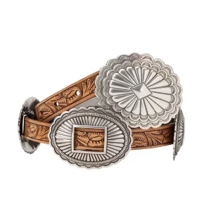 Gem Dandy Accessories Women's Tooled Leather Concho Belt