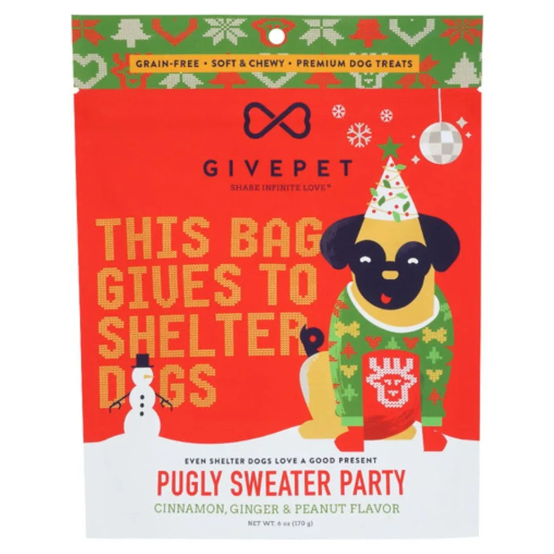 Givepet Dog Holiday Soft & Chewy Grain-Free Pugly Sweater Training Dog Treats 6 oz