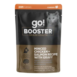 Go! Cat Booster Brain Health Minced Chicken + Salmon With Gravy, 2.5 oz each, Case of 24