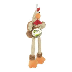 goDog Checkers Rooster with Chew Guard Technology Tough Plush Toy Brown Large