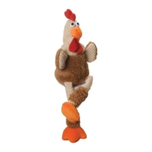 goDog Checkers Rooster with Chew Guard Technology Tough Plush Toy Brown Small
