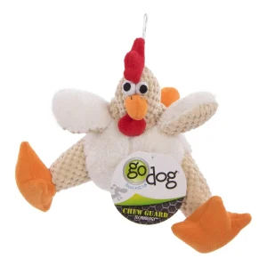 goDog Checkers Rooster with Chew Guard Technology Tough Plush Toy White Small