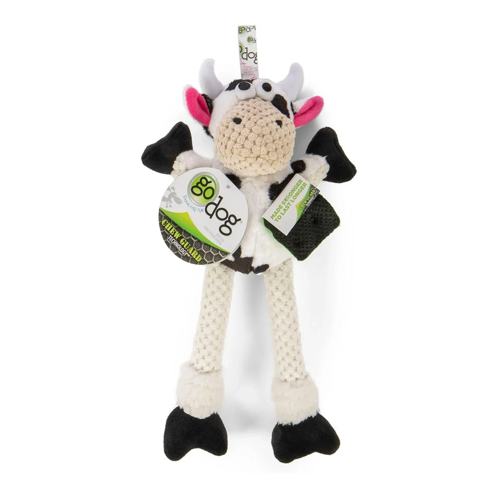 goDog Checkers Skinny Cow Durable Plush Dog Toy Small