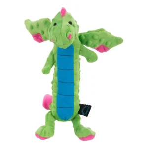 goDog Dragons Skinny with Chew Guard Tech Plush Squeaker Dog Toy Green Large