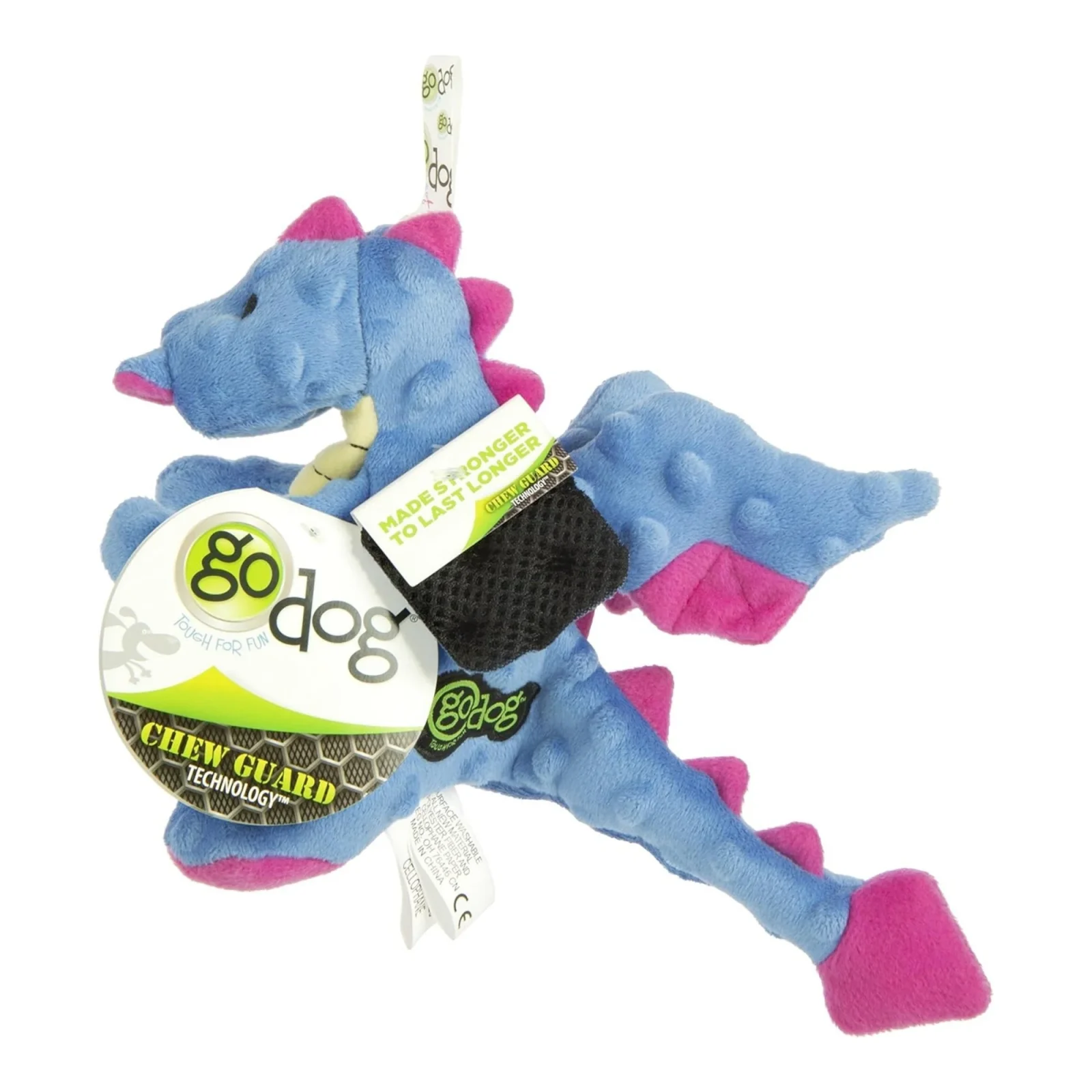 goDog Dragons with Chew Guard Technology Tough Plush Dog Toy Periwinkle Small