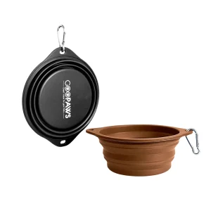GOOPAWS 2 Pack Collapsible Silicone Dog Bowls, Non-Skid Travel Pet Bowls, Black & Brown