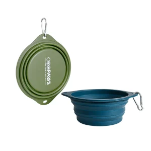 GOOPAWS 2 Pack Collapsible Silicone Dog Bowls, Non-Skid Travel Pet Bowls, Blue & Green