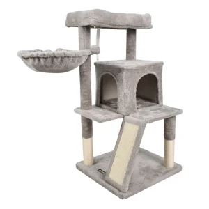 GOOPAWS Cat Tree Tower with Basket, Faux Fur Cat Furniture, 38 Inch