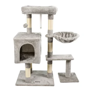 GOOPAWS Cat Tree Tower with Condo & Basket, Faux Fur Cat Furniture, 37 Inch