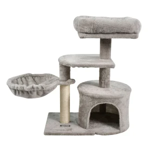 GOOPAWS Cat Tree Tower with Condo, Faux Fur Cat Furniture, 27 Inch