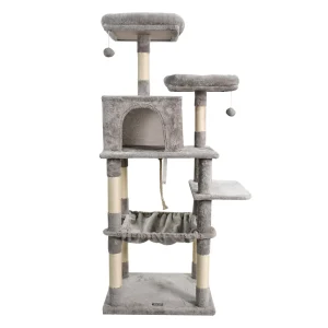 GOOPAWS Cat Tree Tower with Hammock, Faux Fur Cat Furniture, 63 Inch