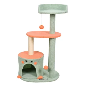 GOOPAWS Faux Fur Cat Tree Tower with Top Perch, 34 Inch