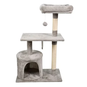 GOOPAWS Faux Fur Cat Tree Tower with Top Perch, 38 Inch