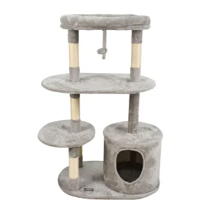 GOOPAWS Faux Fur Cat Tree Tower with Top Perch, 48 Inch