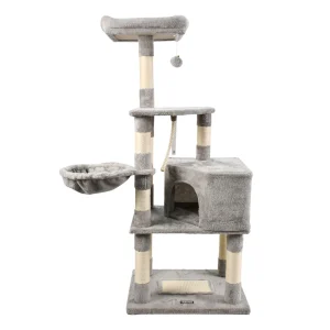 GOOPAWS Faux Fur Cat Tree Tower with Top Perch, 53 Inch