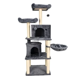 GOOPAWS Multi-Level Cat Tree Tower, Faux Fur Cat Furniture, 60 Inch