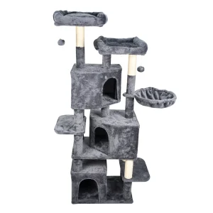GOOPAWS Multi-Level Cat Tree Tower, Faux Fur Cat Furniture, 65 Inch