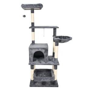 GOOPAWS Multi-Level Cat Tree Tower, Faux Fur Cat Furniture, 66 Inch