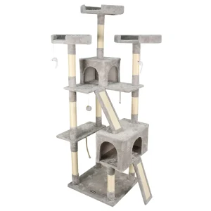 GOOPAWS Multi-Level Cat Tree Tower, Faux Fur Cat Furniture, 73 Inch