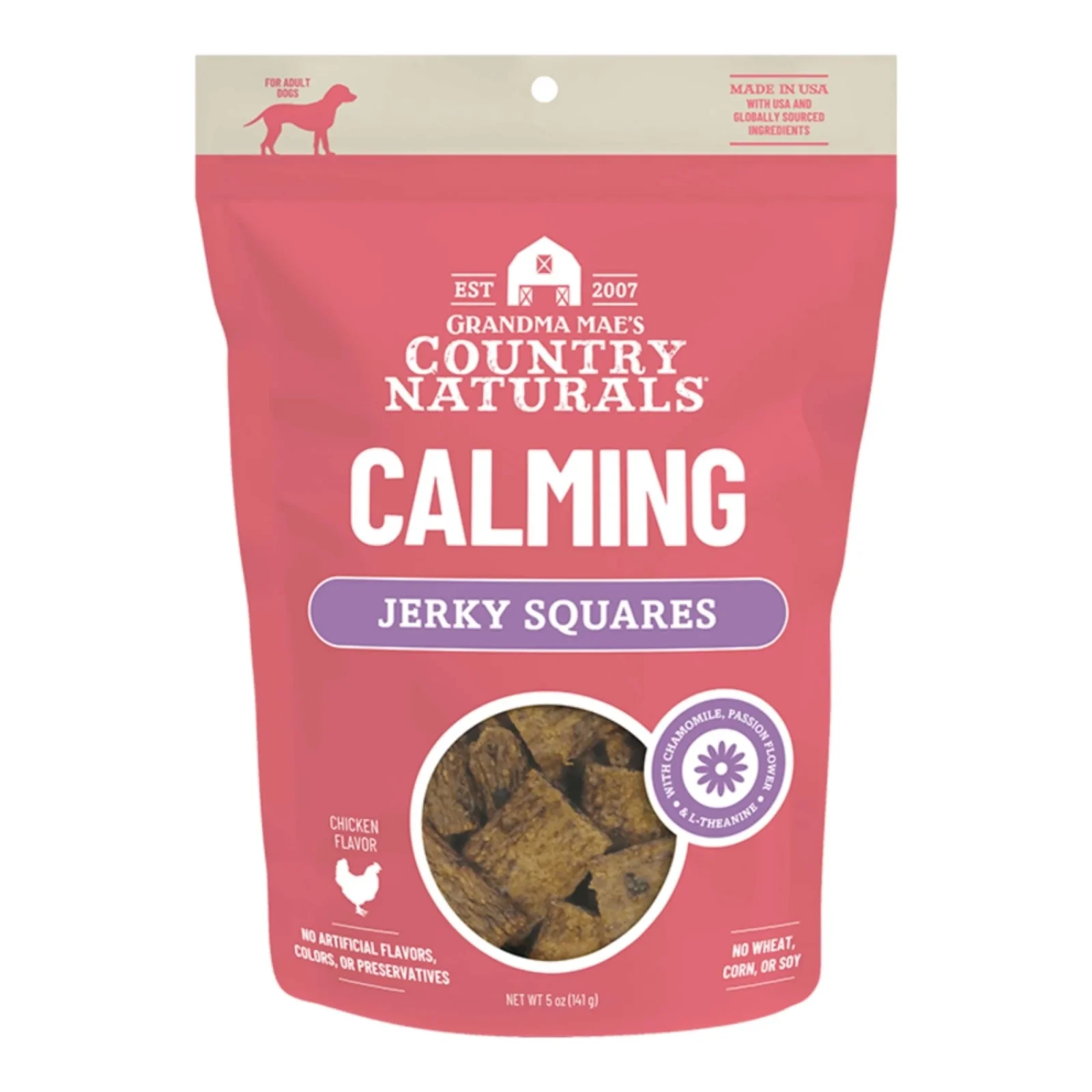 Grandma Mae's Country Naturals Dog Jerky Squares, Calming Support, Chicken, 5 oz - Image 2