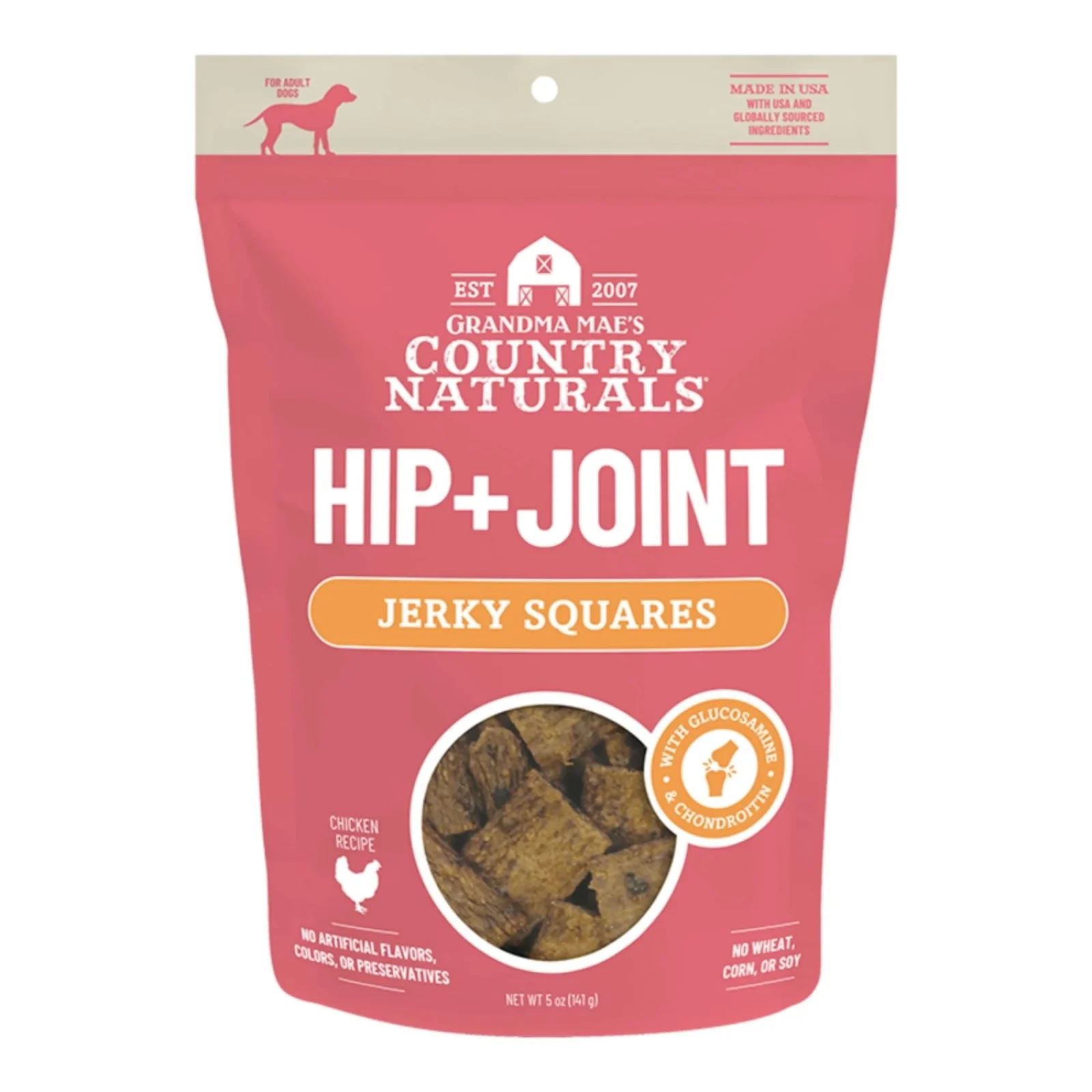 Grandma Mae's Country Naturals Dog Jerky Squares, Hip & Joint Support, Chicken, 5 oz