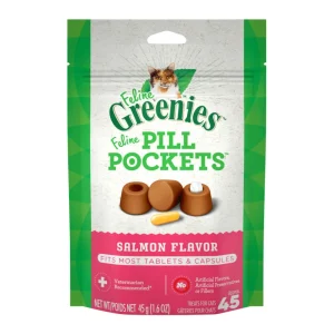 Greenies Feline Pill Pockets Cat Treats Salmon, 1ea/1.6 oz, 45 ct