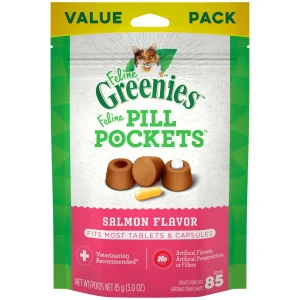 Greenies Feline Pill Pockets Cat Treats Salmon, 1ea/3 oz, 85 ct