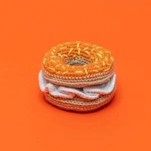 Hand Crochet Bagel & Cream Cheese Dog Toy