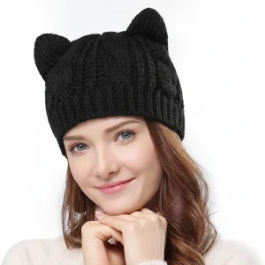 Hand Made 3D Cute Knitted Cat Ear Beanie For Winter
