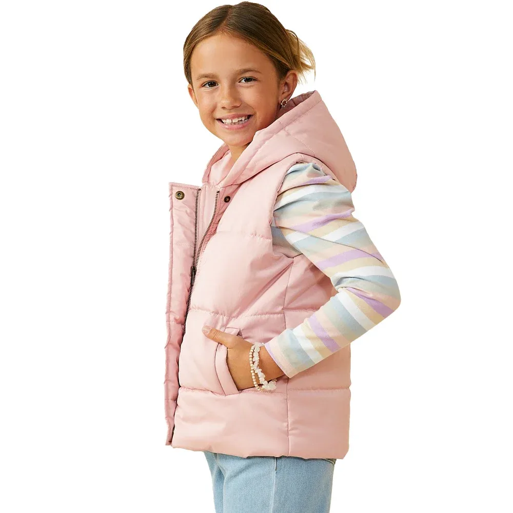 Hayden Girl's Pink Padded Hooded Vest - Image 2