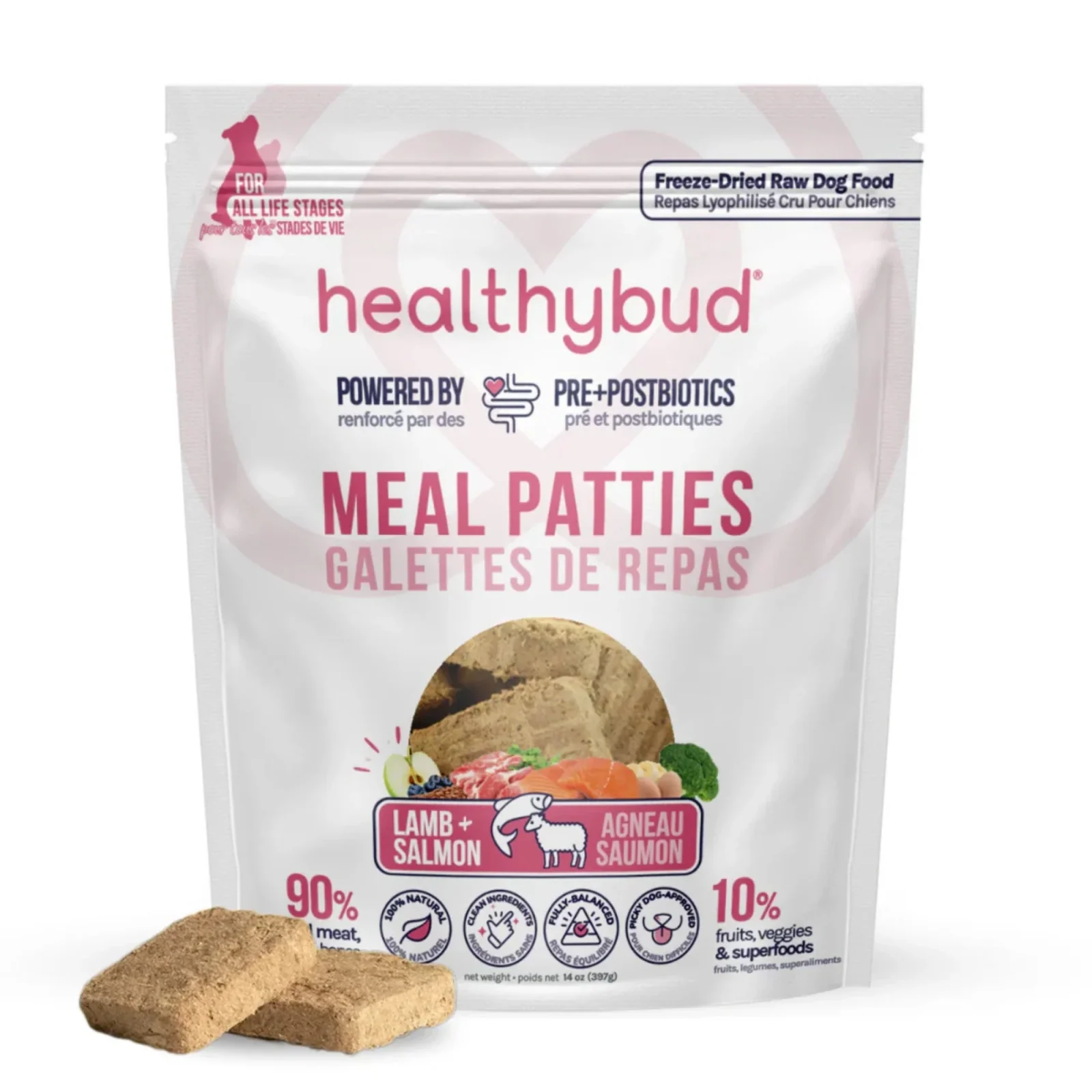 Healthy Bud Dog Freeze-dried 14oz. Lamb Salmon Patties