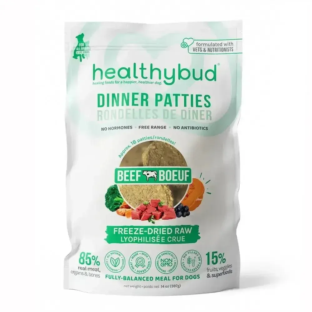 Healthybud Beef Meal Patties Freeze-Dried Dog Food 14 Oz