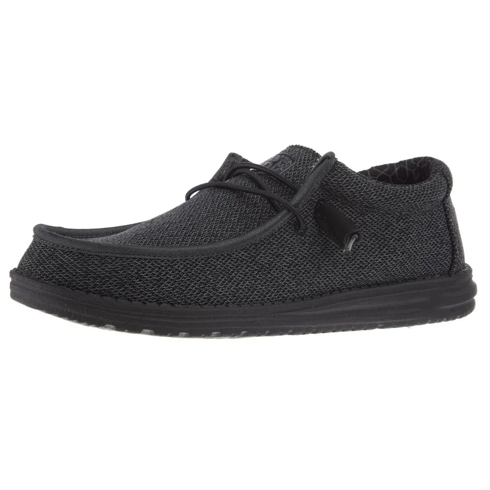 Hey Dude Mens Wally Sox Micro Total Black Casual Shoe