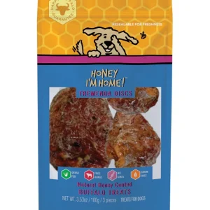 Honey I'm Home Dog Natural Honey Coated Buffalo Treats Tremenda Discs 3 Count