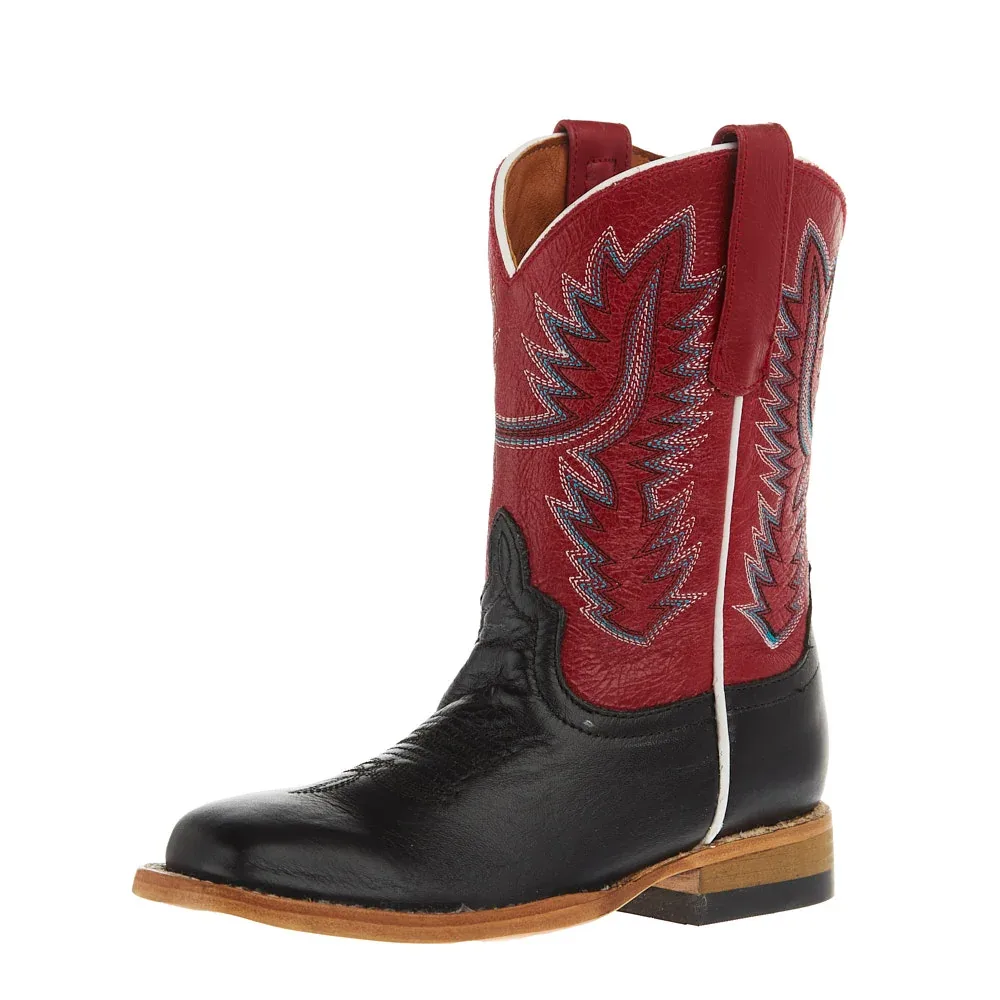 Horse Power Boots Kid`s Black Full Grain and Red Vitrio Square Toe Boot