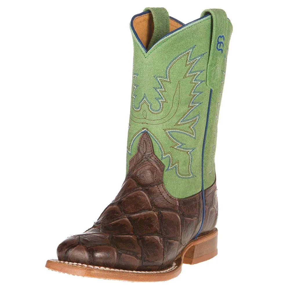 Horse Power Boots Kids Chocolate Filet of Fish Green Top Western Boot