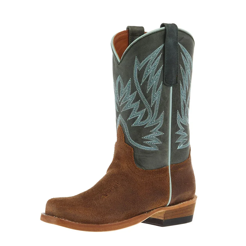 Horse Power Boots Kid`s Tobacco Old Suede and Emerald Sierra Cutter Toe Boot