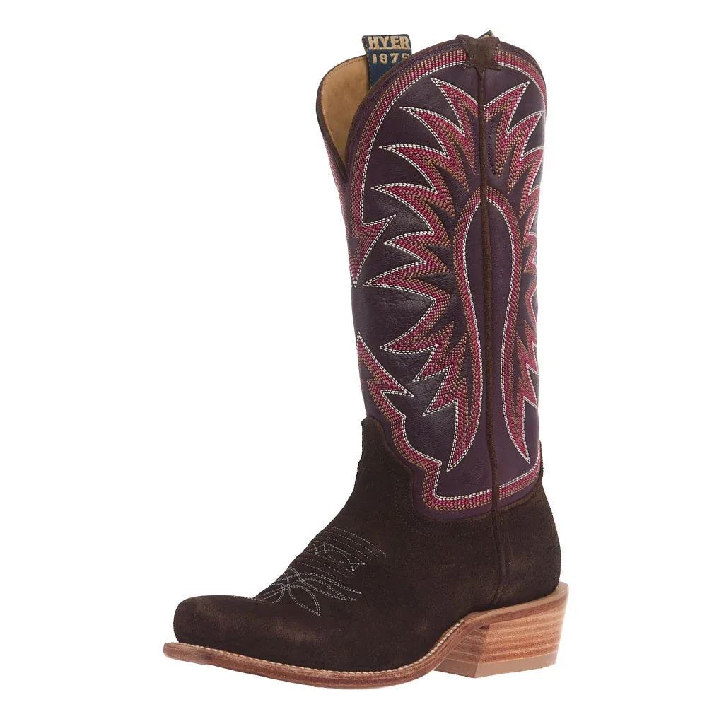 Hyer Boots Women's Rose Hill Chesnut Napped Roughout Vamp 13In Eggplant Goat Top
