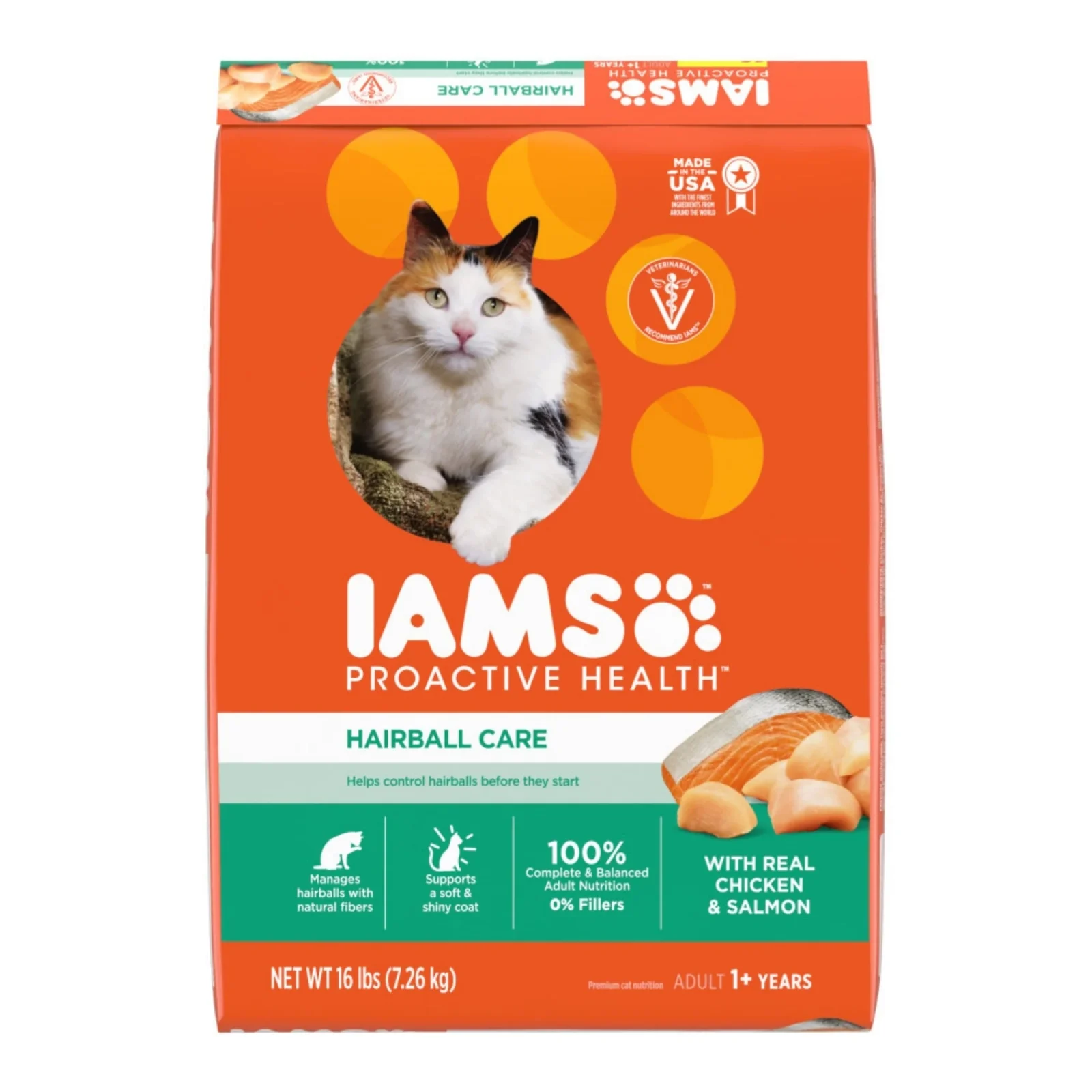 IAMS Proactive Health Hairball Care Adult Dry Cat Food Chicken & Salmon 16lb