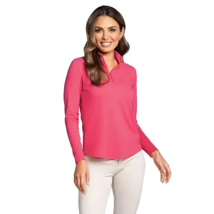 Ibkul Women's Watermelon Essentials Long Sleeve 1/4 Zip Mock Top