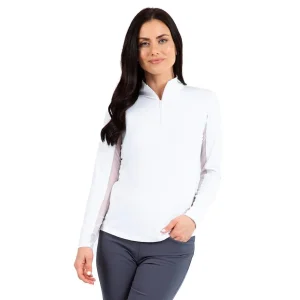 Ibkul Women's White Essential Long Sleeve Zip Mock Top