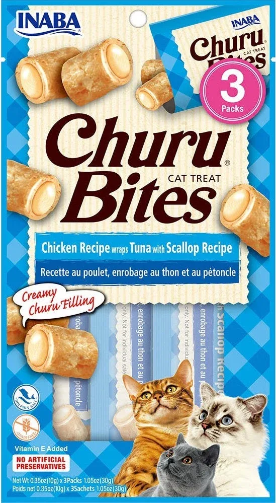 Inaba Churu Bites Cat Treats Tuna/Scallop .35oz. 3 Pk (Case of 6)