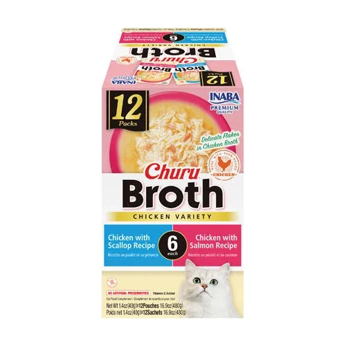 Inaba Churu Broth Cat Food Topper - Single-Protein Chicken, 16.8 oz (12 ct)