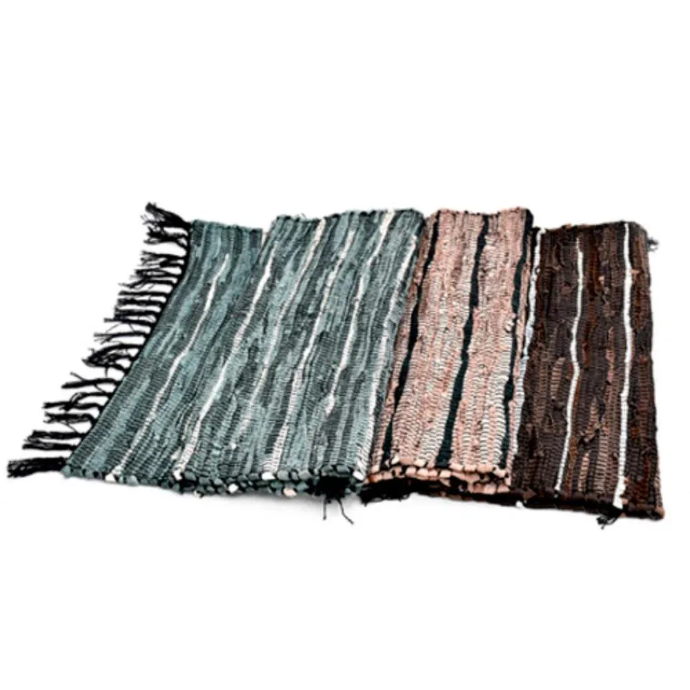 India Handicrafts Assorted Striped Leather Fringe Rugs