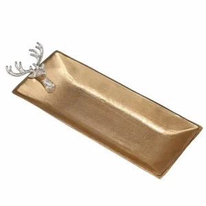 India Handicrafts Gold Textured Deer Tray