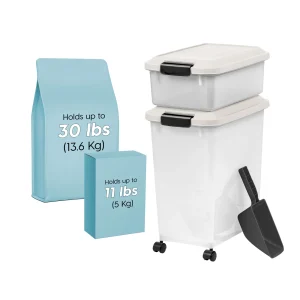 IRIS 41lbs. Airtight Pet Food Container, Dog & Cat Food Storage Bin, Treat Box with Scoop