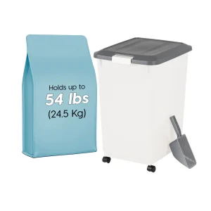 IRIS 54 Lbs. Airtight Pet Food Container, Dog & Cat Food Storage Bin with Scoop